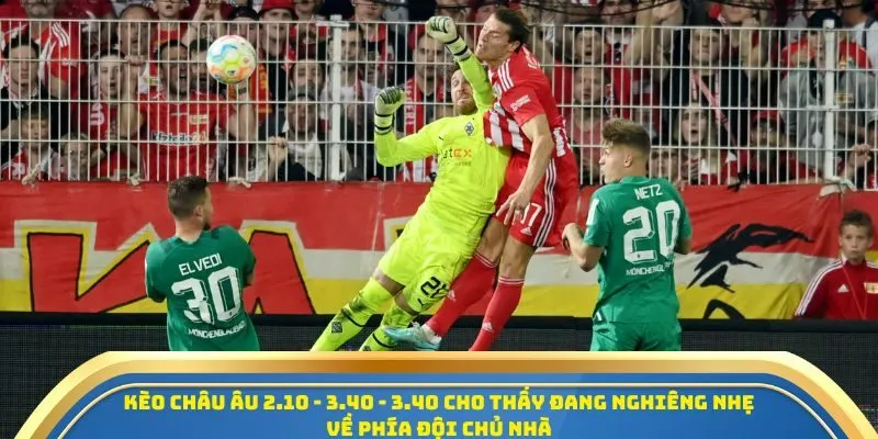 Soi Kèo Union Berlin Vs Borussia Monchengladbach Ngày 18/10/2025 – Tâm Điểm Vòng 7 Giải VĐQG Đức 4 Kèo châu Âu 2.10 - 3.40 - 3.40 cho thấy đang nghiêng nhẹ về phía đội chủ nhà